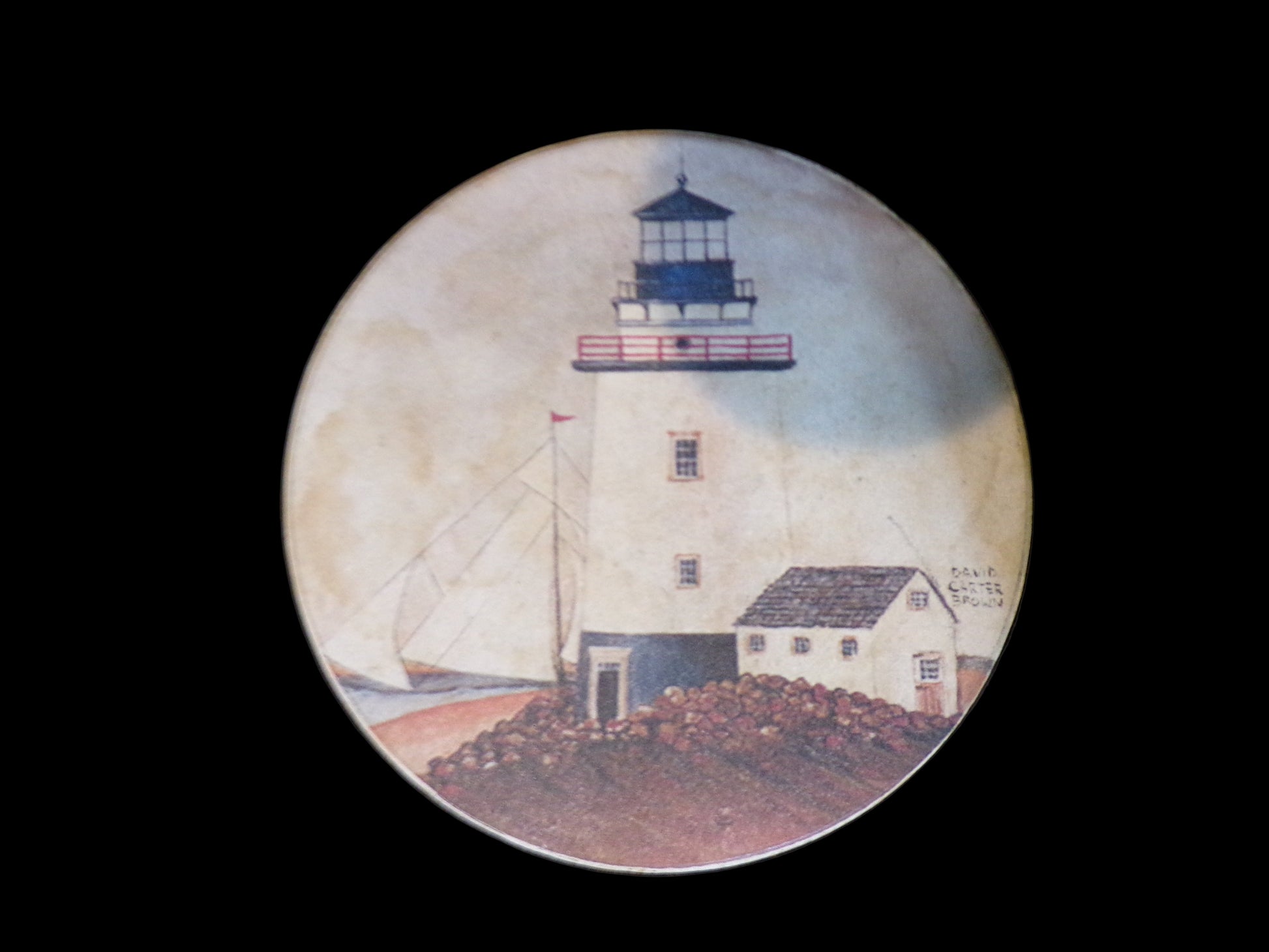 Set of 4 David Carter Brown Lighthouse Nautical Coasters – Cork Backed - Annapolis Maritime Antiques