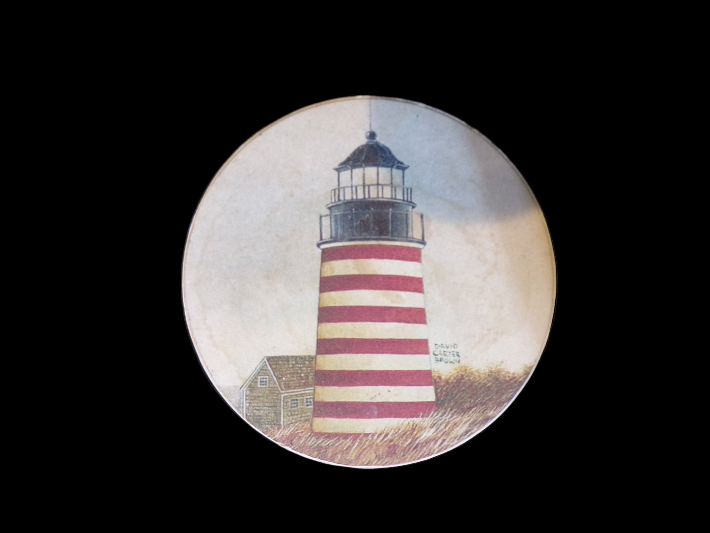 Set of 4 David Carter Brown Lighthouse Nautical Coasters – Cork Backed - Annapolis Maritime Antiques