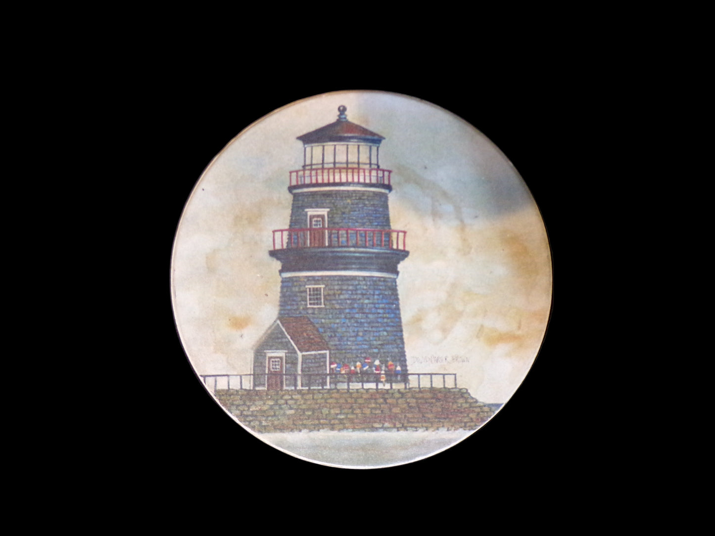 Set of 4 David Carter Brown Lighthouse Nautical Coasters – Cork Backed - Annapolis Maritime Antiques