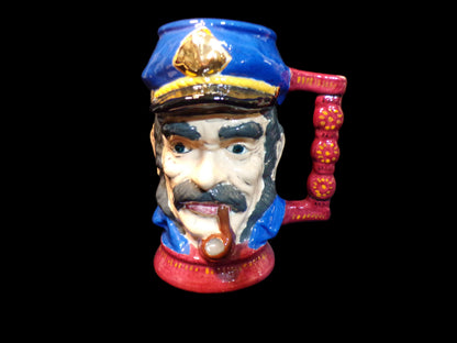 Sea Captain Character Mug – Hand-Painted Ceramic with Pipe – Marked NAH 87 - Annapolis Maritime Antiques