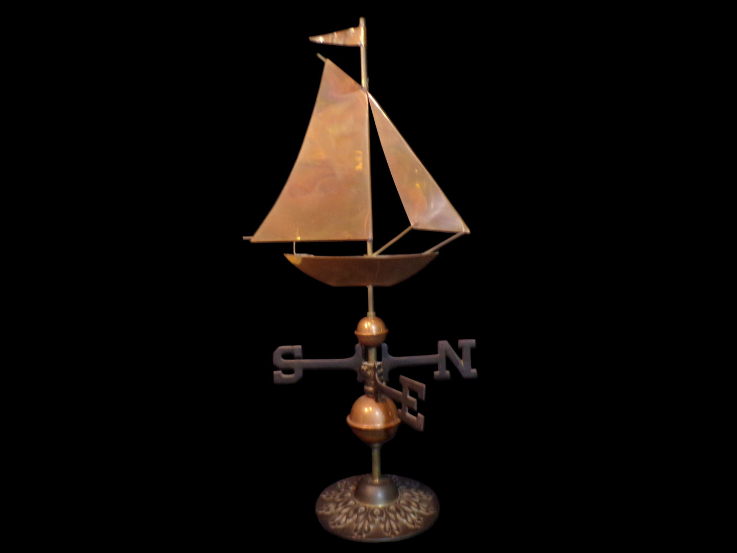 Copper Sailboat Weathervane – Nautical Decorative Piece with Directional Indicators - Annapolis Maritime Antiques