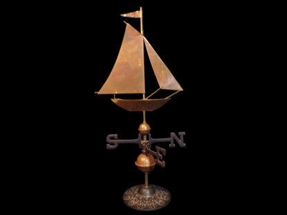 Copper Sailboat Weathervane – Nautical Decorative Piece with Directional Indicators - Annapolis Maritime Antiques