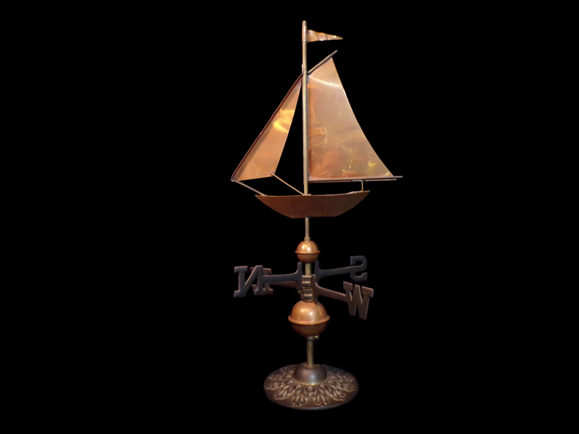 Copper Sailboat Weathervane – Nautical Decorative Piece with Directional Indicators - Annapolis Maritime Antiques