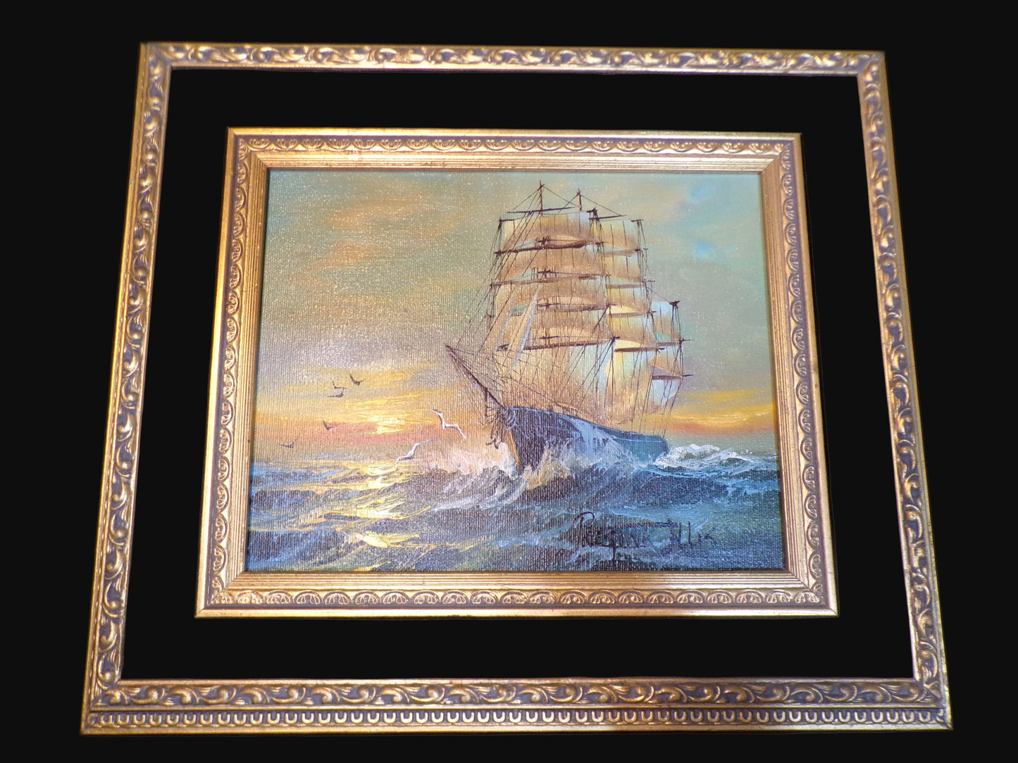 Tall Ship at Sea Signed – Framed Maritime Artwork - Annapolis Maritime Antiques