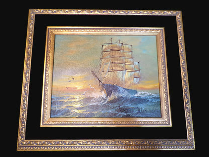 Tall Ship at Sea Signed – Framed Maritime Artwork - Annapolis Maritime Antiques