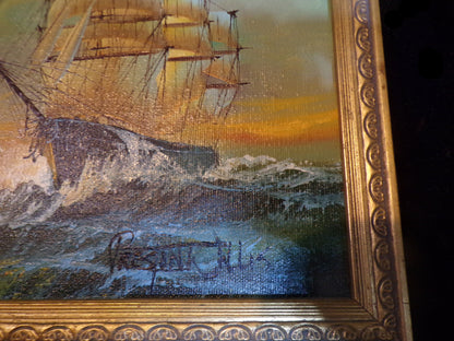 Tall Ship at Sea Signed – Framed Maritime Artwork - Annapolis Maritime Antiques