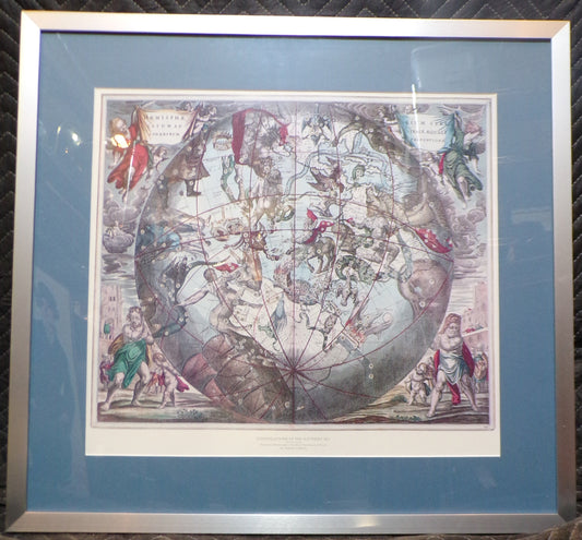 #Framed Andreas Cellarius Print – Constellations of the Southern Sky – Plate 26, Harmonia Macrocosmica