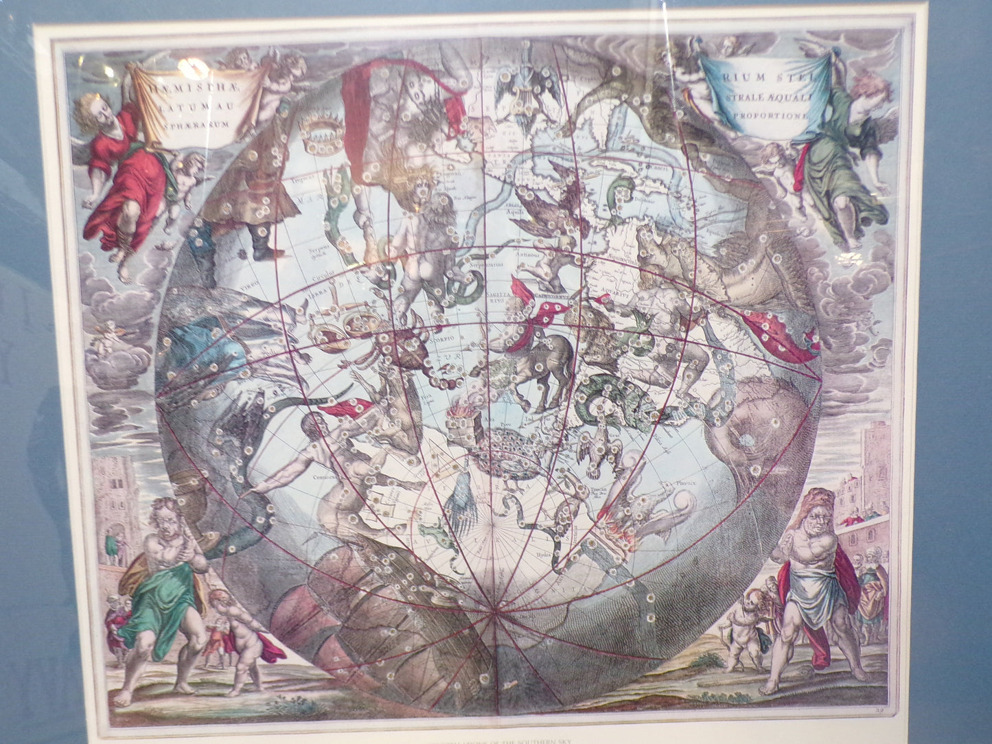 #Framed Andreas Cellarius Print – Constellations of the Southern Sky – Plate 26, Harmonia Macrocosmica