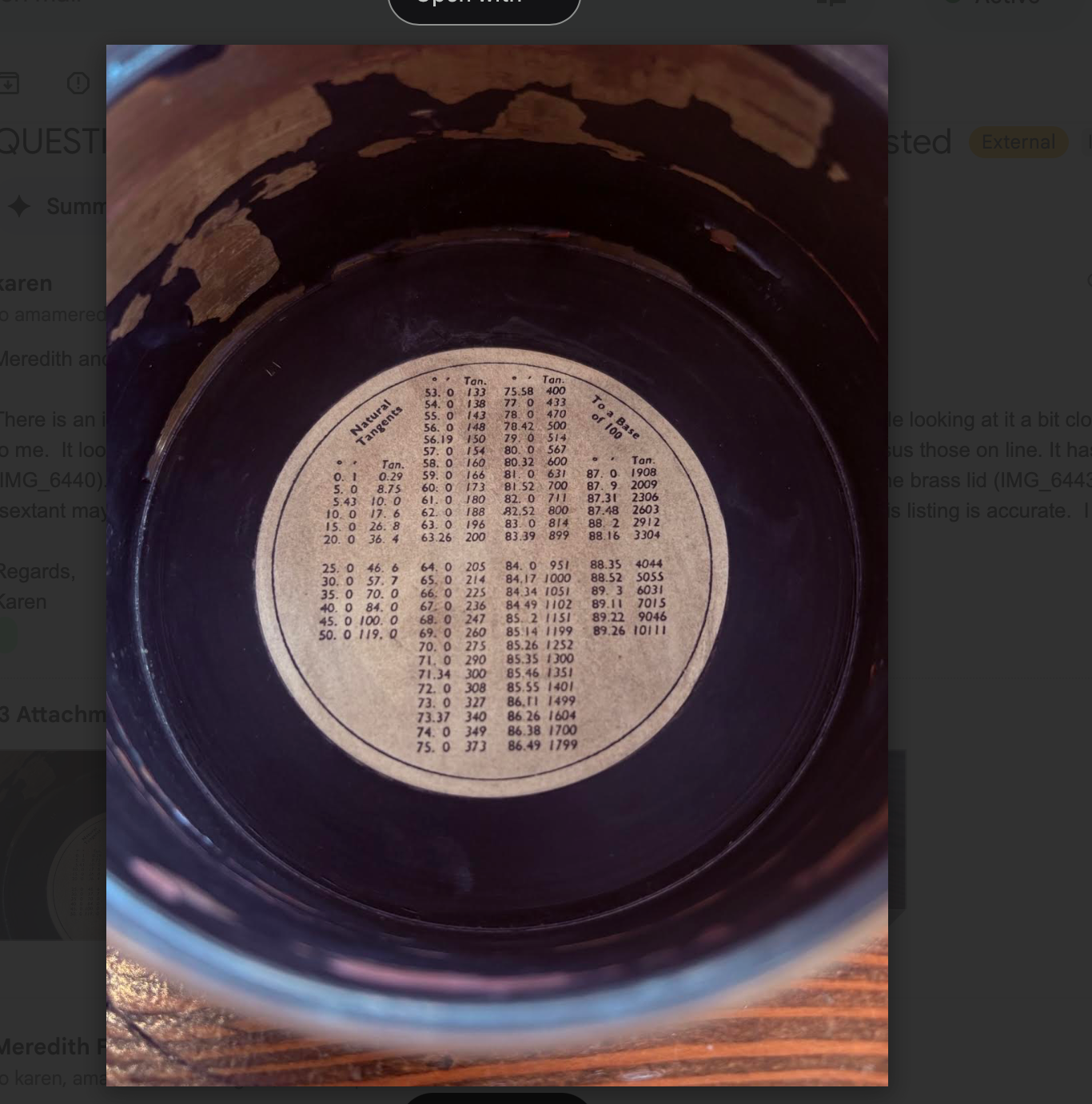 Heath & Co. Brass Sextant Component with Case Lid