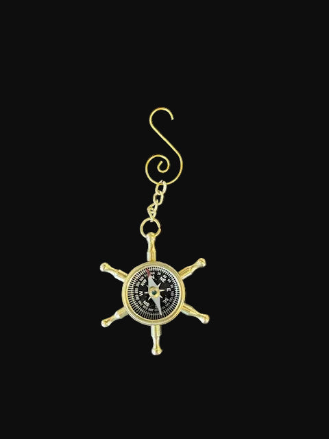 Brass Ship's Wheel Compass Ornament