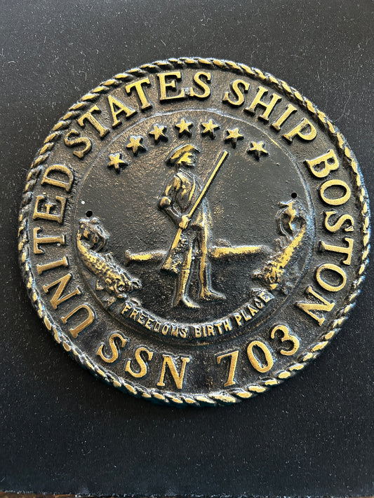 United States Ship Boston SSN 703 Solid Brass Plaque