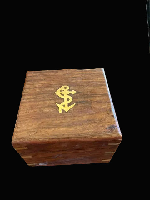 Antiqued Wooden Box with Compass - Annapolis Maritime Antiques