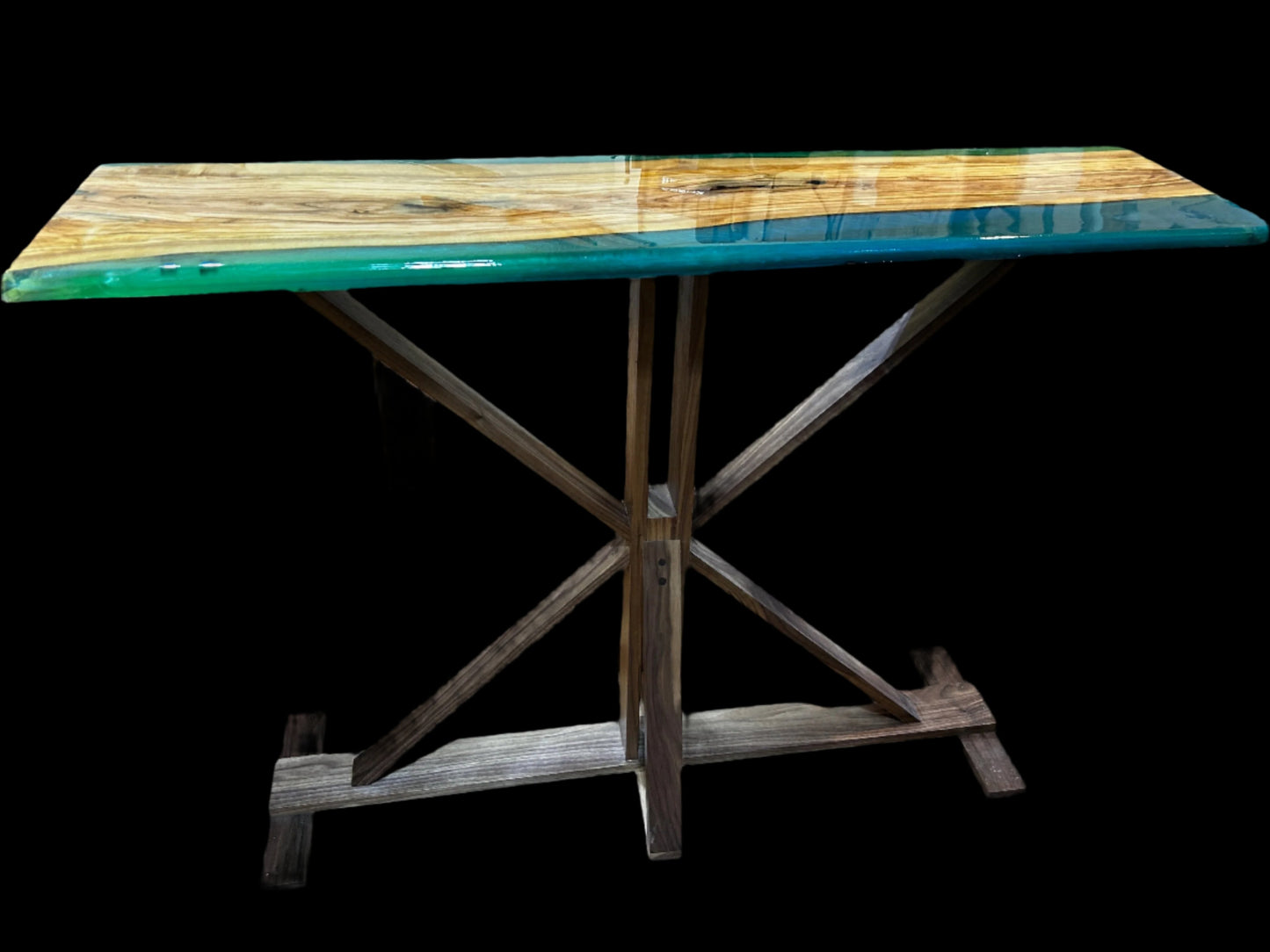 Epoxy and Olive Wood Nautical Sofa Table