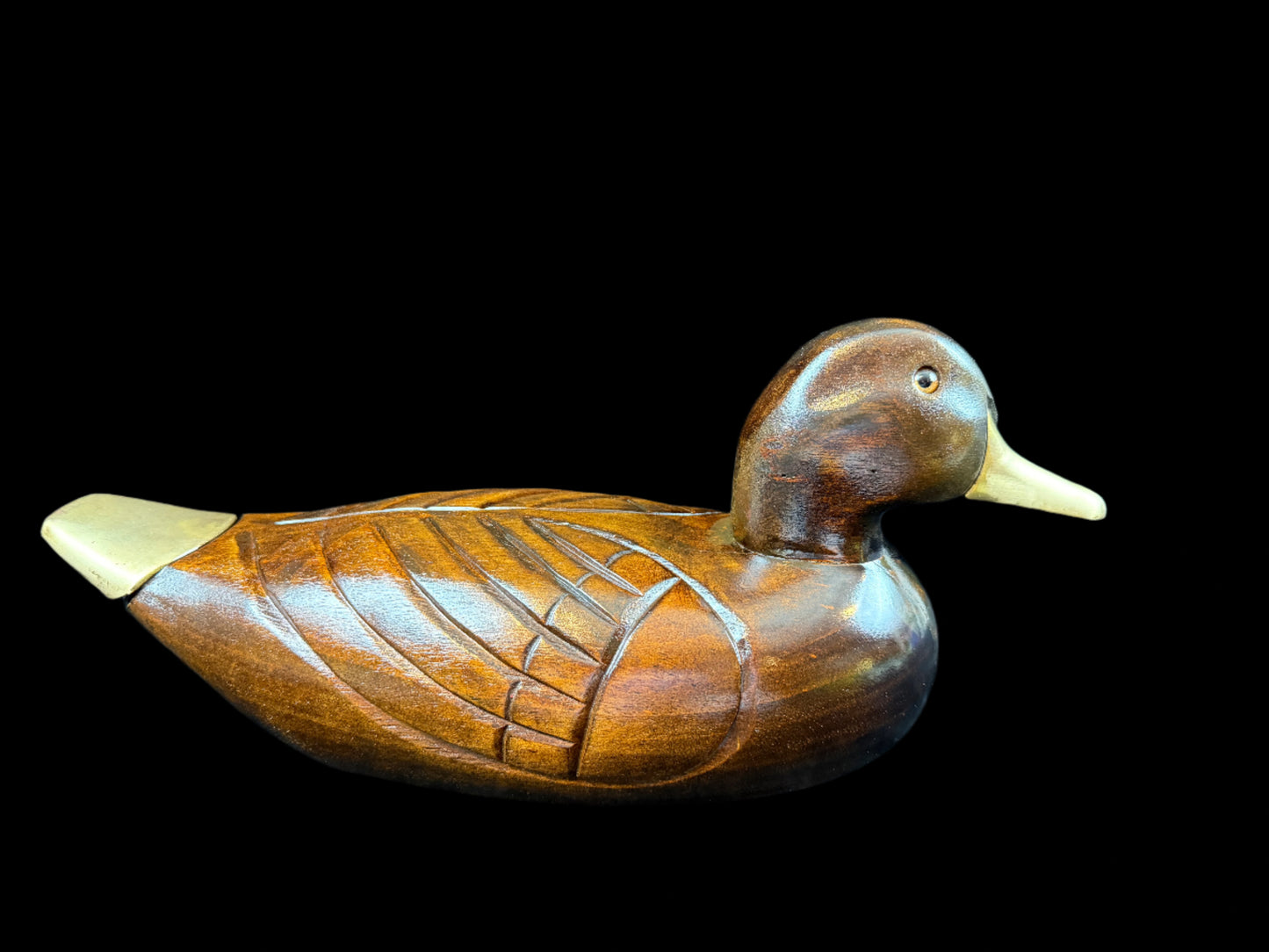 AMA Hand Carved Wooden Duck with Brass Tail and Beak