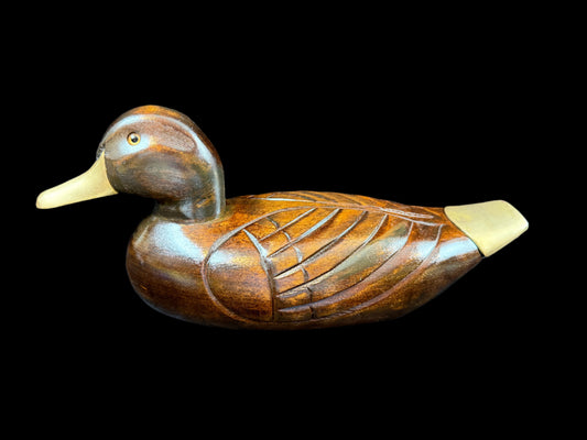 AMA Hand Carved Wooden Duck with Brass Tail and Beak