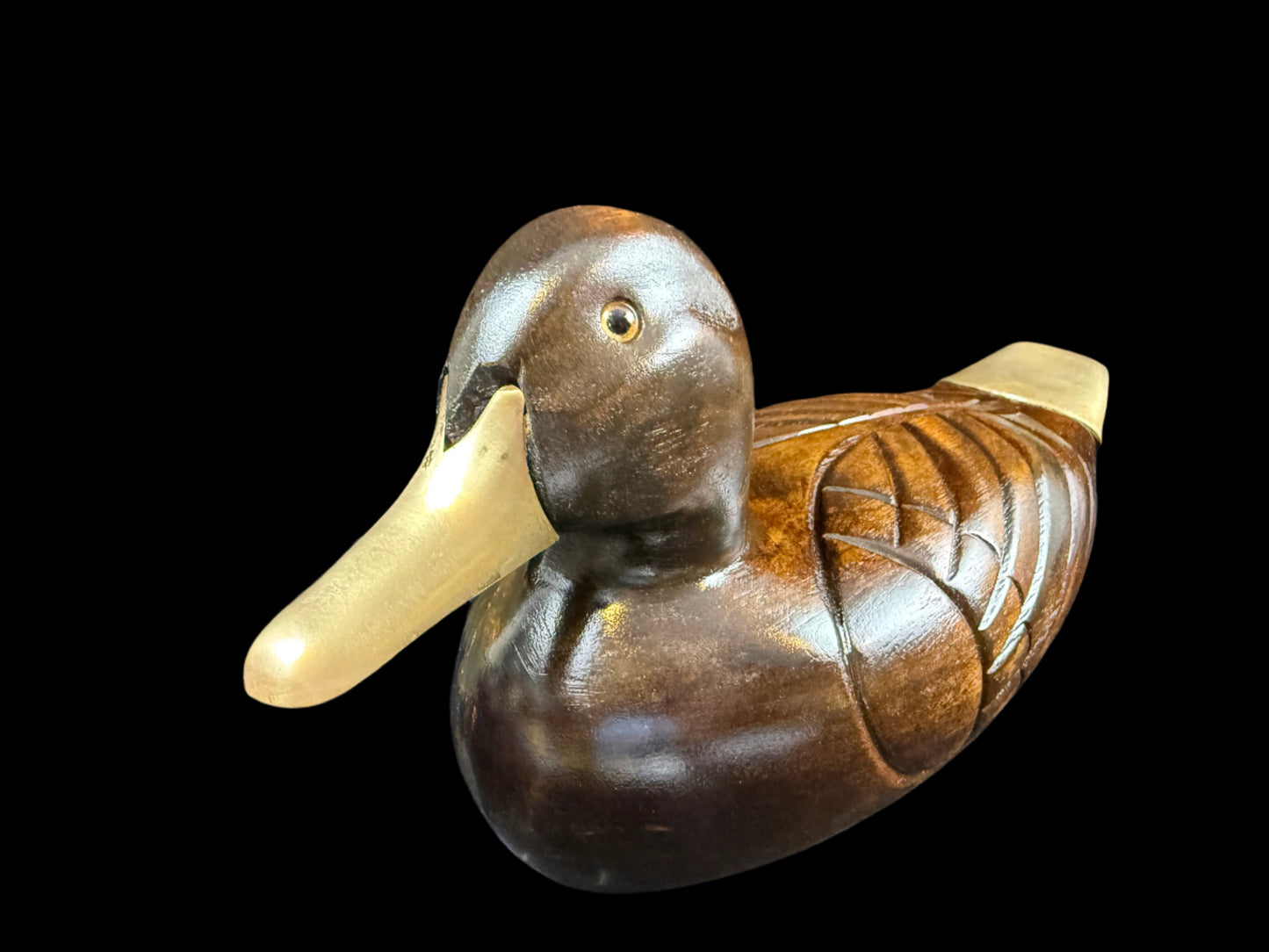 AMA Hand Carved Wooden Duck with Brass Tail and Beak