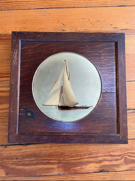 Wooden Wall Plaque Featuring a Single-Masted Sailing Sloop