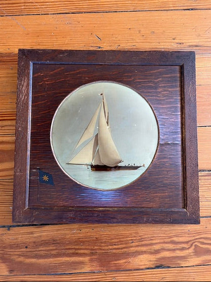 Wooden Wall Plaque Featuring a Single-Masted Sailing Sloop