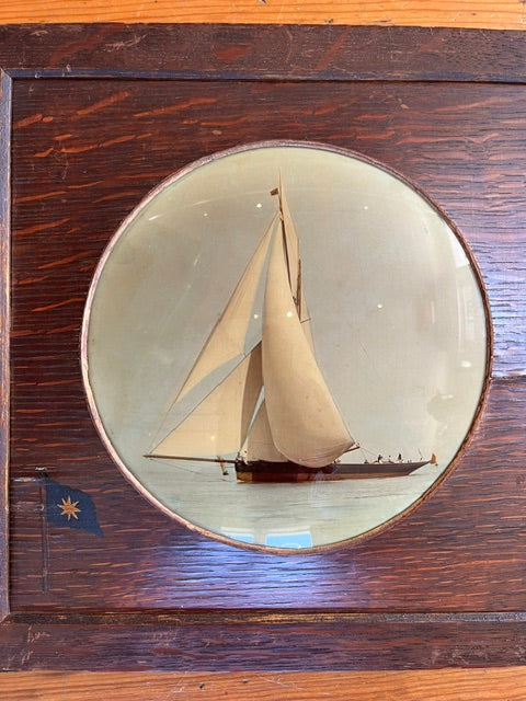 Wooden Wall Plaque Featuring a Single-Masted Sailing Sloop