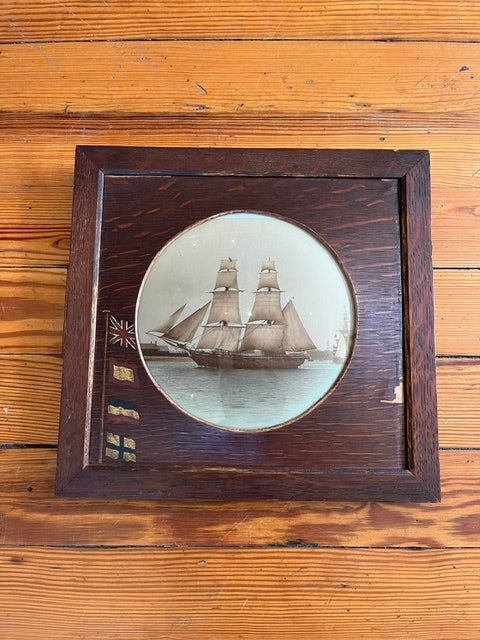 Wooden Wall Plaque Featuring a Square-Rigged Sailing Ship