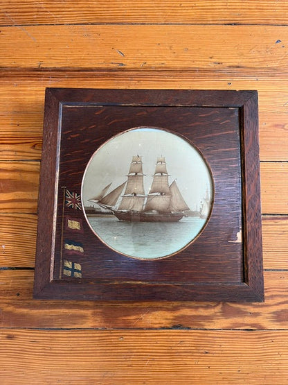 Wooden Wall Plaque Featuring a Square-Rigged Sailing Ship