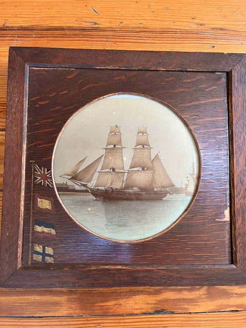 Wooden Wall Plaque Featuring a Square-Rigged Sailing Ship