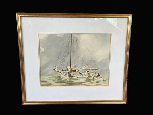 Original Framed Watercolor of Sailboat