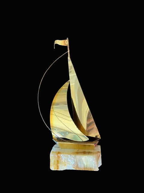 #Mid-Century Modern Brass Sailboat Sculpture - Annapolis Maritime Antiques