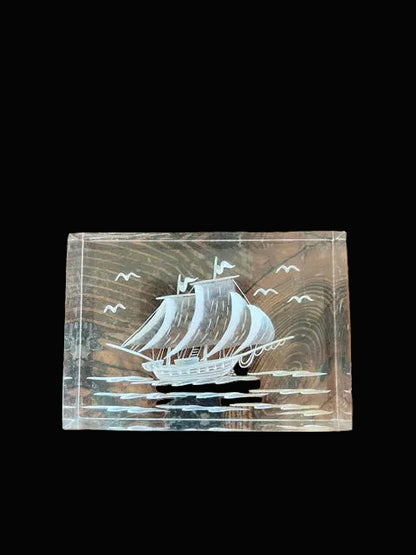 #Reverse-Carved Acrylic Sailing Ship Paperweight - Annapolis Maritime Antiques