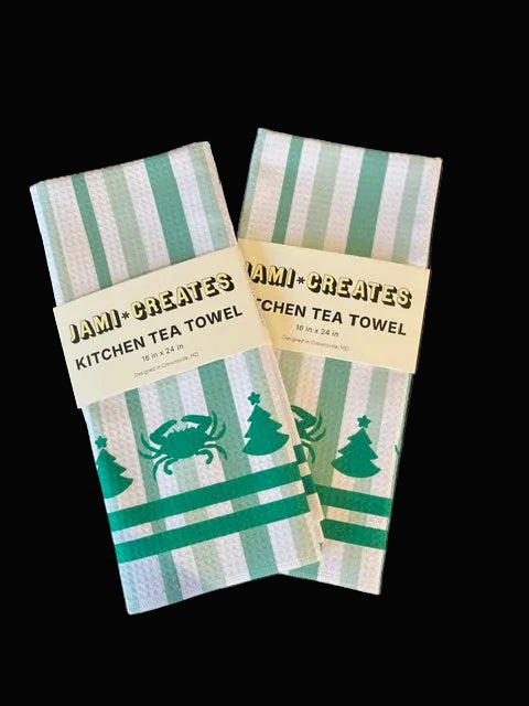 Green & White Holiday Kitchen Towel