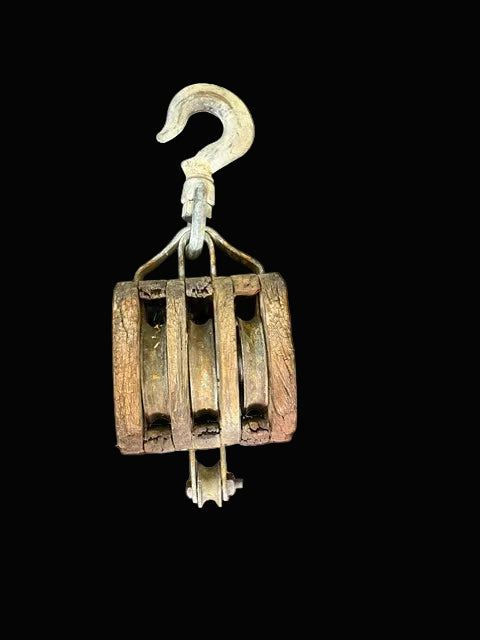#Antique Triple-Sheave Block & Tackle Pulley - Annapolis Maritime Antiques