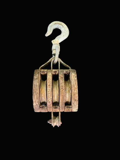 #Antique Triple-Sheave Block & Tackle Pulley - Annapolis Maritime Antiques
