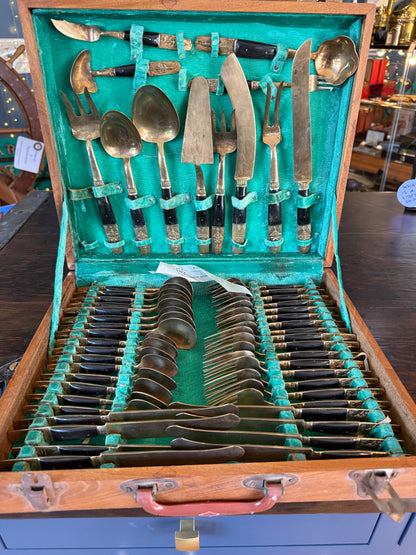 Vintage Thai Bronze Flatware Set – Napa Jewelry, Satahib Beach, Thailand – Complete in Case, 1950s–70s