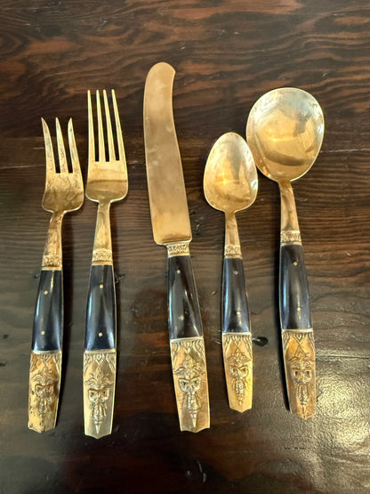 Vintage Thai Bronze Flatware Set – Napa Jewelry, Satahib Beach, Thailand – Complete in Case, 1950s–70s