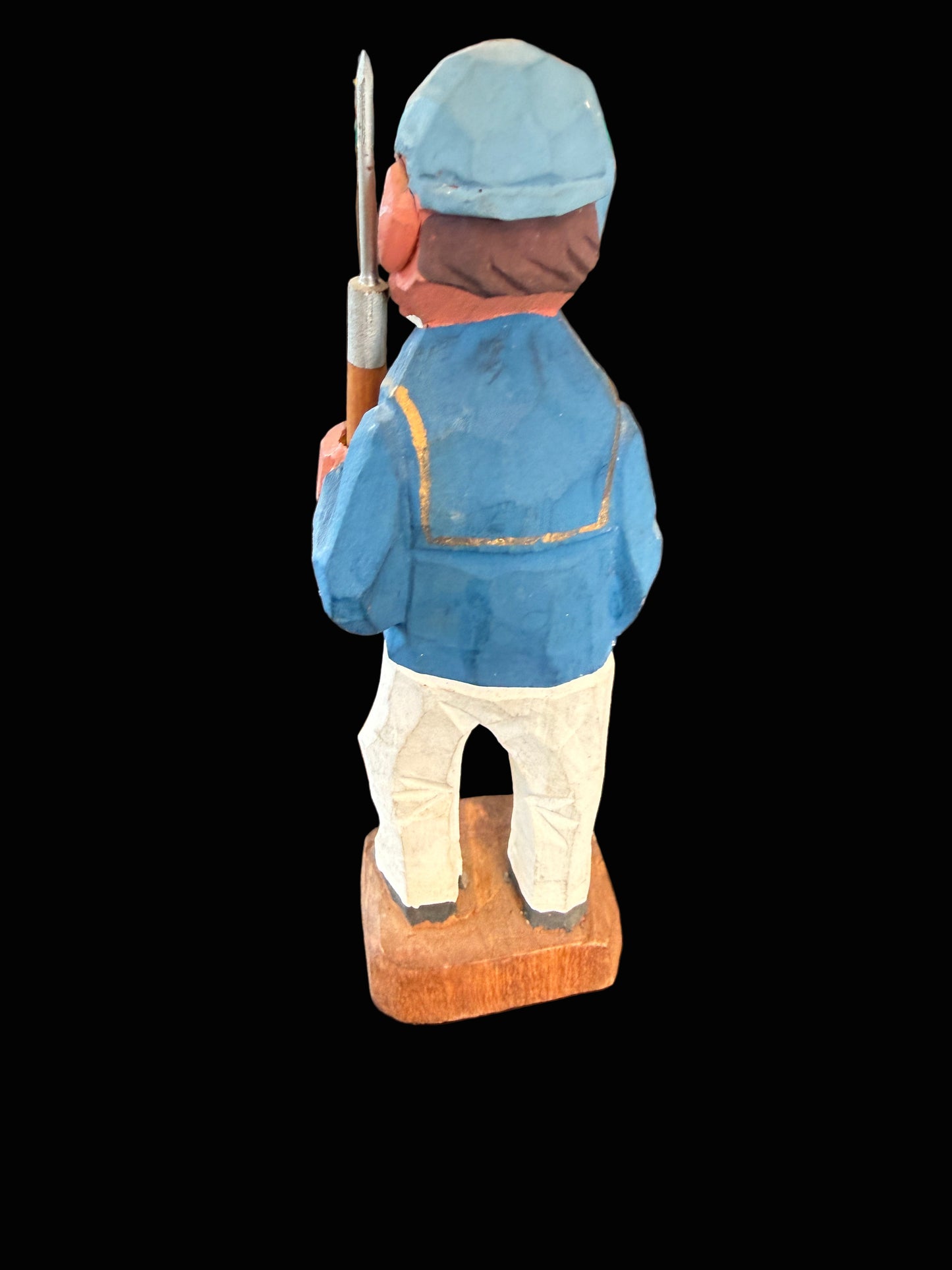 Hand-Carved Wooden Fisherman Figurine — 6” Tall