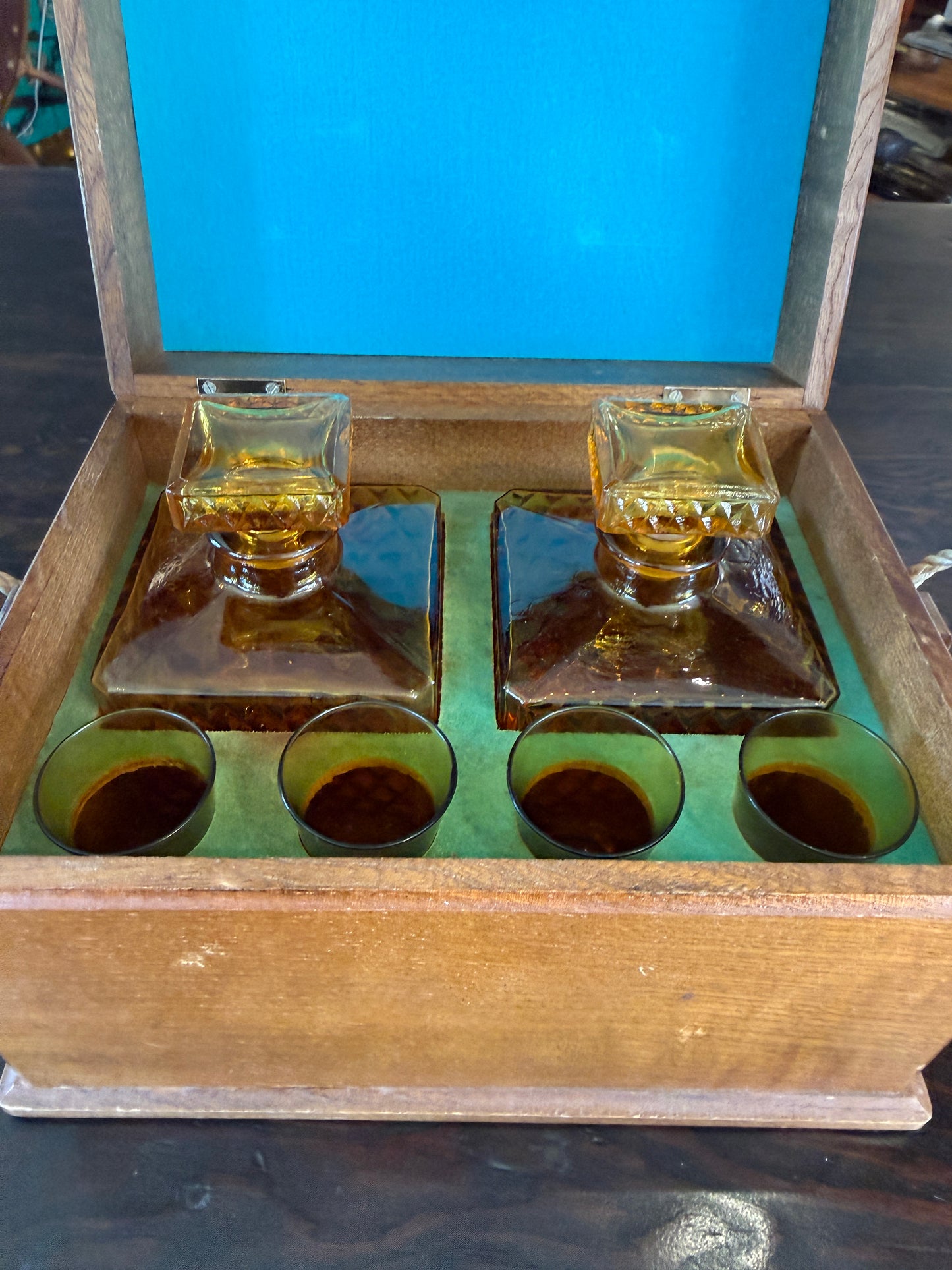 Vintage Nautical Knot Decanter Set in Wooden Box