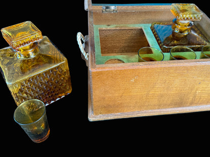 Vintage Nautical Knot Decanter Set in Wooden Box