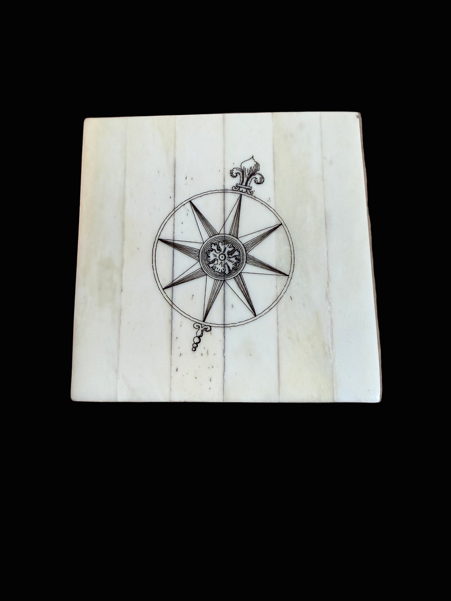 Bone Inlay Compass Box – 3″ Square Nautical Gift