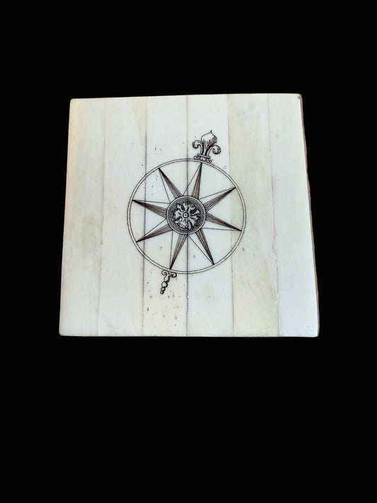 Bone Inlay Compass Box – 3″ Square Nautical Gift
