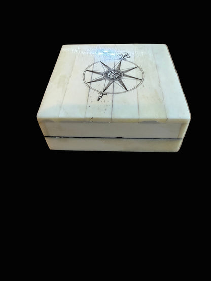 Bone Inlay Compass Box – 3″ Square Nautical Gift