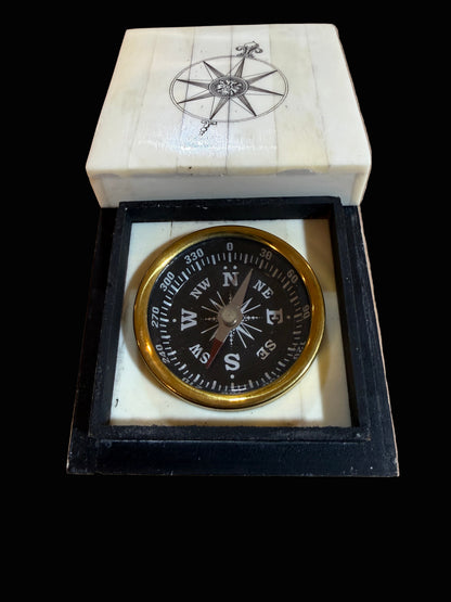 Bone Inlay Compass Box – 3″ Square Nautical Gift