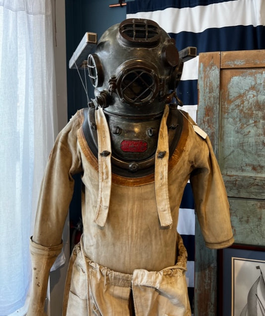 Diving Helmet, US Navy Antique MK V Diving Helmet and Complete Suit