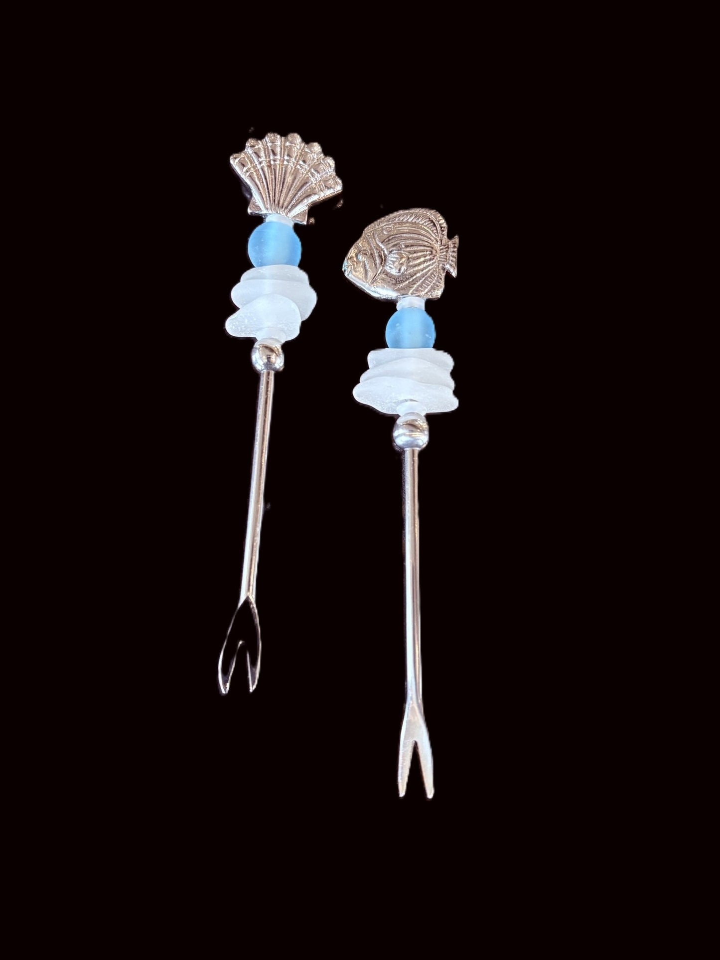 Sea glass 2-prong appetizer or cocktail picks - Annapolis Maritime Antiques
