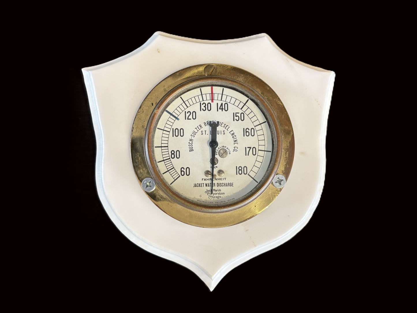 Busch-Sulzer Diesel Engine Thermometer – Jacket Water Discharge – Brass & Porcelain Mount