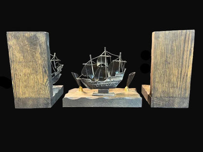 #Columbus Ship Desk Set – Niña, Santa María & Pinta – Nautical Bookends + Pen Holder - Annapolis Maritime Antiques