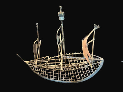 #Mid-Century Modern Metal Sailboat Sculpture • Nautical Decor • Wire Art Ship - Annapolis Maritime Antiques
