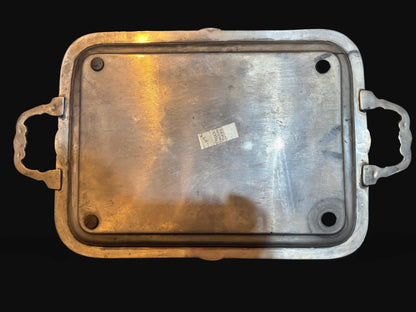 Silver-Plated Rectangular Serving Tray with Ornate Handles