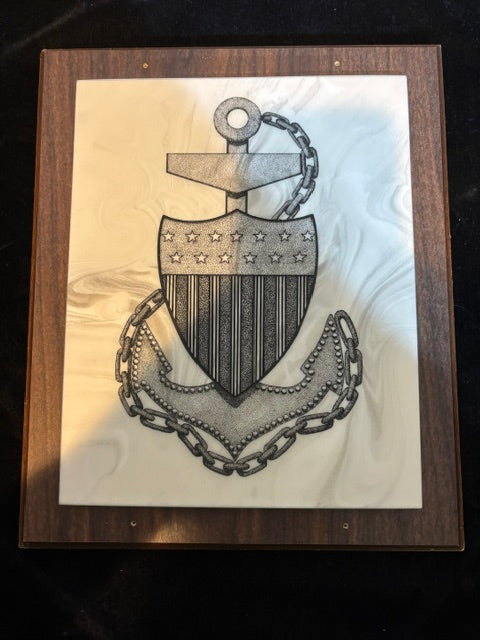 #U.S. Navy Seabee Cultured Marble Plaque John Wills Studios 10" x 12" - Annapolis Maritime Antiques