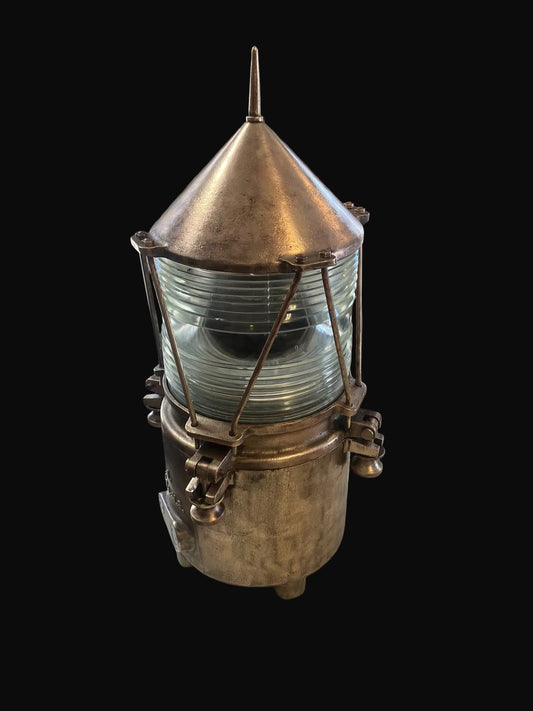 U.S. Lighthouse Service Bronze Marine Lantern Beacon Light w/ Fresnel Lens