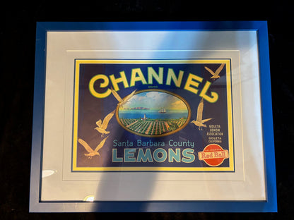 #Framed "Channel Brand Lemons" Fruit Crate Label – Santa Barbara County, California Citrus Advertising